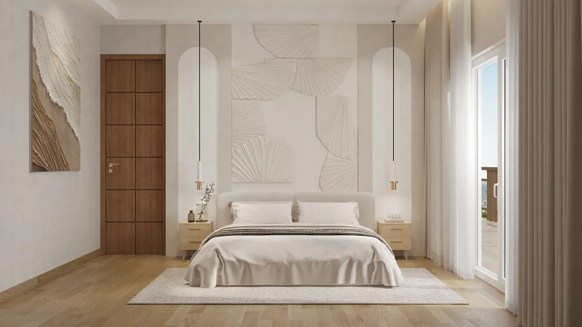 Master bedroom with a sculpted feature wall - Artistic Impression