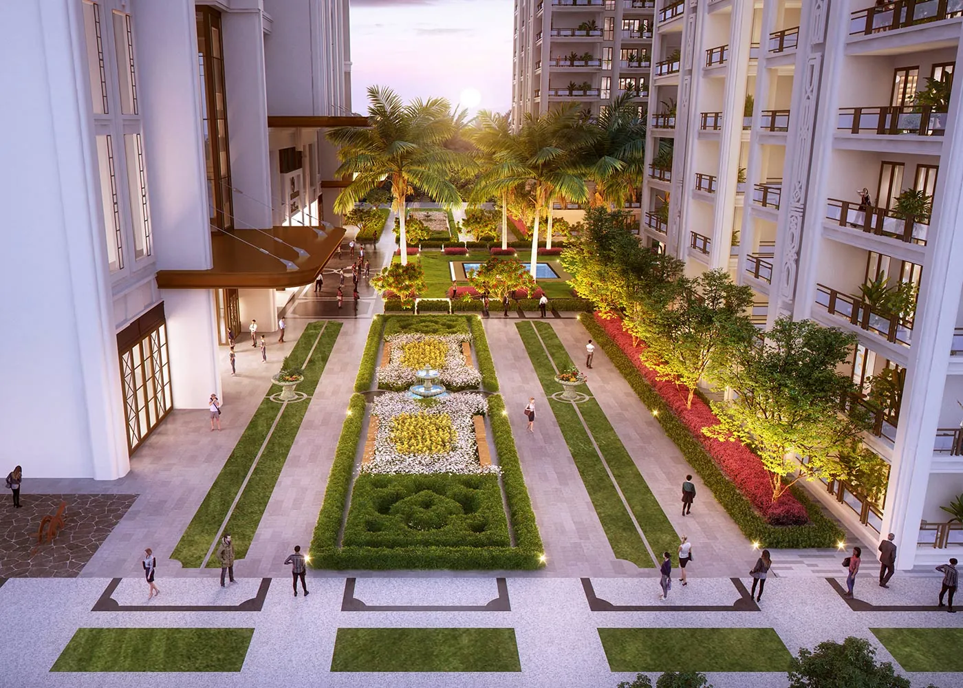 Aerial view of the formal central garden between towers - Artistic Impression