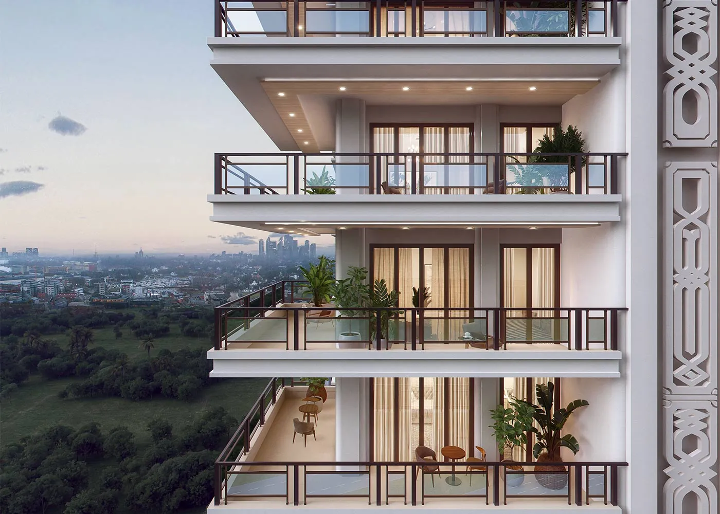 Tower facade with wrap-around balconies - Artistic Impression