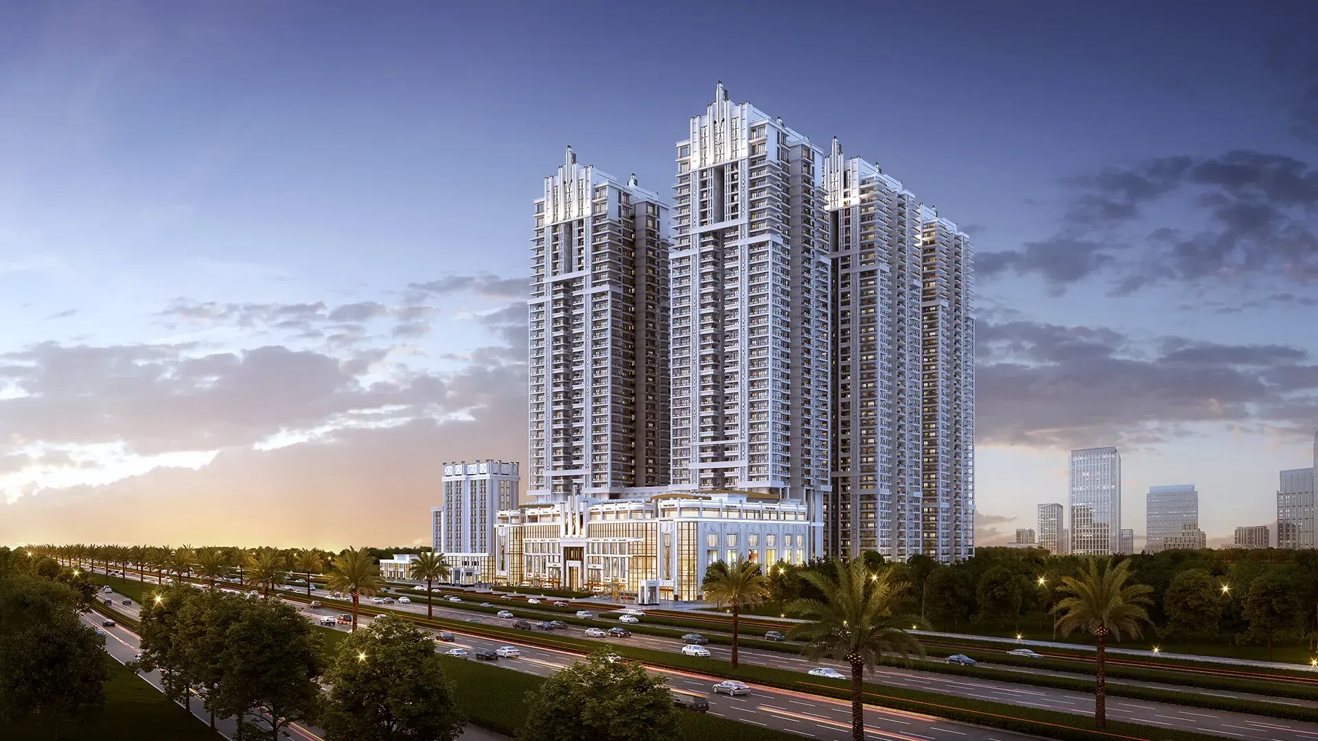 The Palatial towers seen from Dwarka Expressway at dusk - Artistic Impression