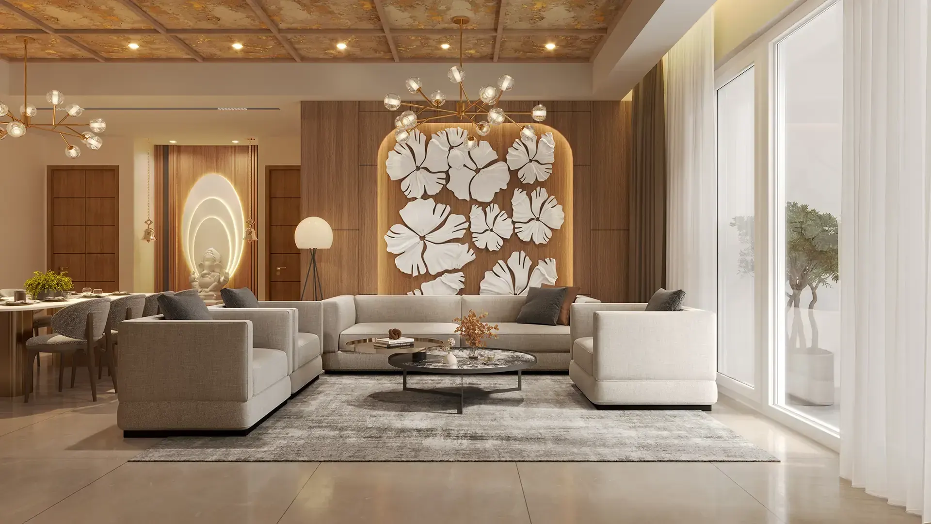 Living and dining room with floor-to-ceiling glazing - Artistic Impression