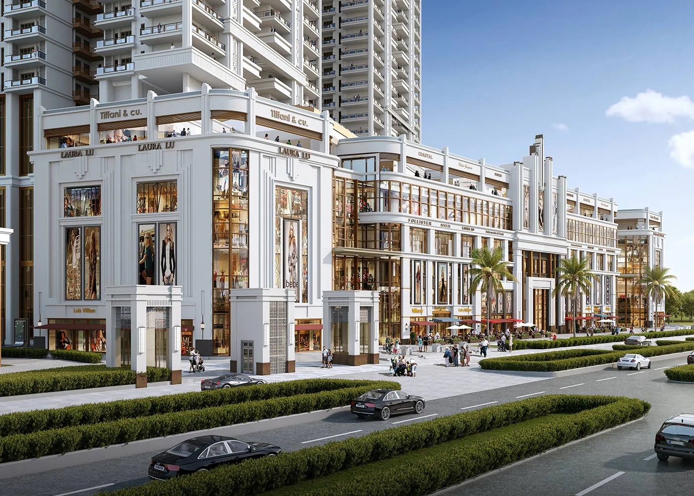 Retail street along the sector road with shopfronts - Artistic Impression